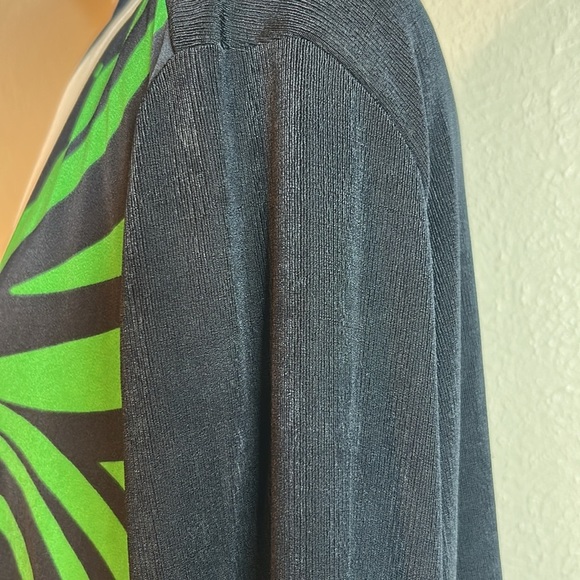 CHICO’S Cardigan Travelers Classic‎ Scarf-Front Navy Green Geometric Print Sz S - Picture 12 of 17